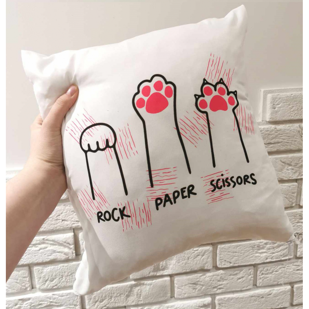 Poszewka na poduszkę - Kot , papier , nożyce, kamień